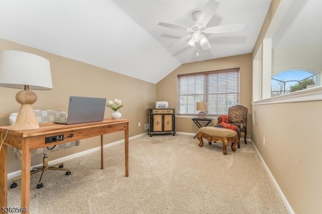 6 Apgar Ct, Raritan Twp, NJ 08822 - office area with carpet flooring, ceiling fan, baseboards, and vaulted ceiling