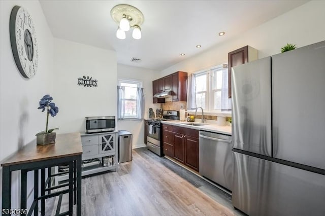 1036 Creger Ave, Union Twp, NJ 07083 - kitchen with stainless steel appliances, a sink, under cabinet range hood, light wood-style floors, and light countertops