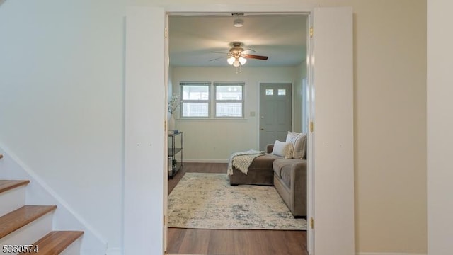 813 Riverbend Dr, Clark Twp, NJ 07066 - corridor featuring dark wood finished floors, stairs, and baseboards