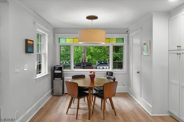 246 Park Ave, Allendale Boro, NJ 07401 - dining space with light wood-type flooring, baseboards, and crown molding