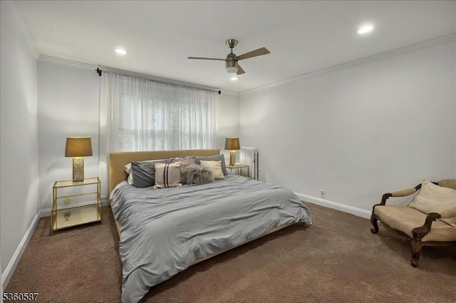 246 Park Ave, Allendale Boro, NJ 07401 - carpeted bedroom featuring crown molding, baseboards, ceiling fan, and recessed lighting