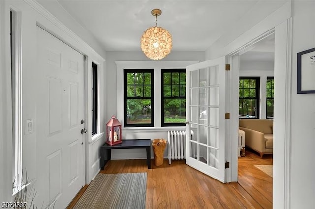 246 Park Ave, Allendale Boro, NJ 07401 - entryway featuring radiator, a chandelier, and wood finished floors