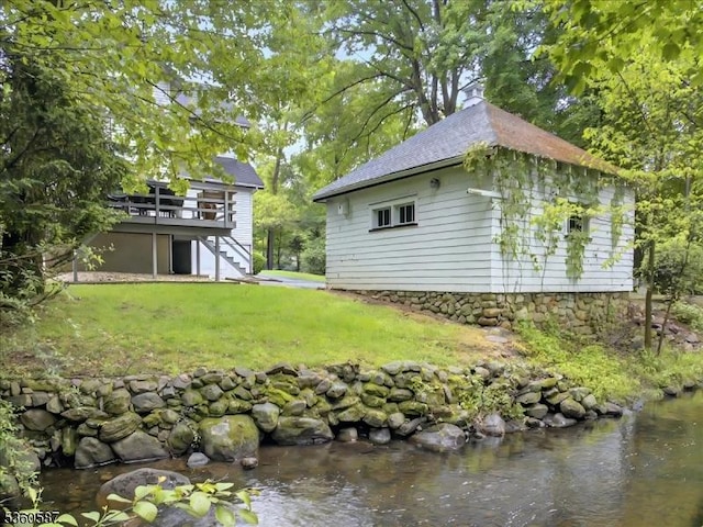 246 Park Ave, Allendale Boro, NJ 07401 - view of green lawn with stairway and a deck