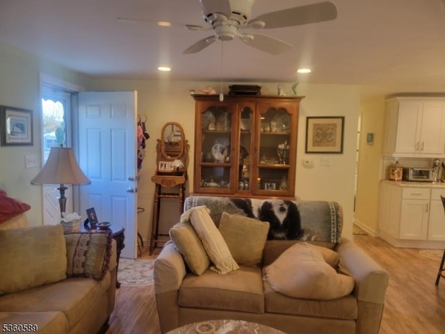 14 Douglas Dr, Jackson Twp, NJ 08527 - living room featuring ceiling fan, light wood-style flooring, and recessed lighting