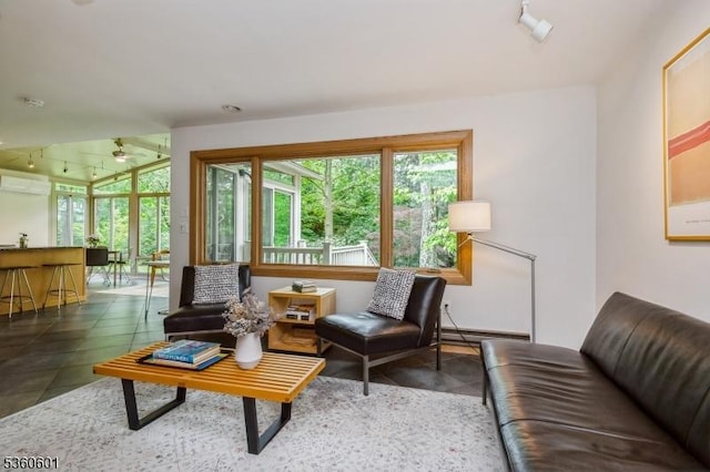 81 Coppermine Rd, Franklin Twp, NJ 08540 - living area with plenty of natural light, rail lighting, a wall unit AC, and ceiling fan