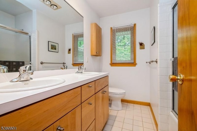 81 Coppermine Rd, Franklin Twp, NJ 08540 - bathroom with an enclosed shower, double vanity, tile patterned floors, toilet, and baseboards