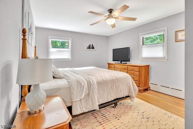 11 Anne St, Hillsborough Twp, NJ 08844 - bedroom featuring a baseboard heating unit, light wood-type flooring, and ceiling fan