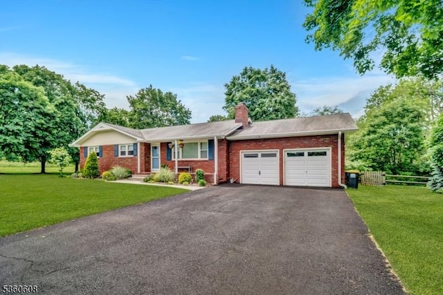 11 Anne St, Hillsborough Twp, NJ 08844 - ranch-style home with an attached garage, brick siding, driveway, a chimney, and covered porch