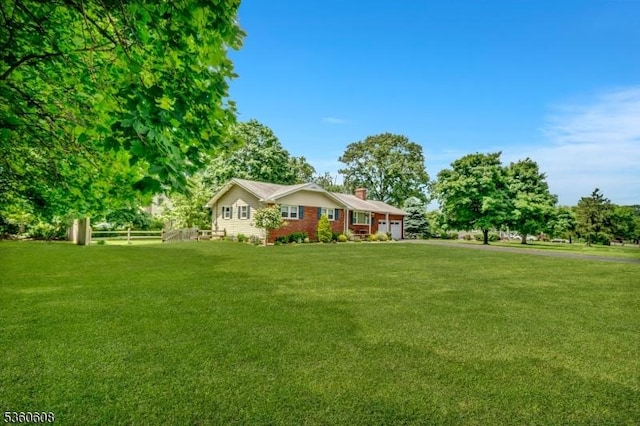 11 Anne St, Hillsborough Twp, NJ 08844 - single story home with a chimney, a garage, and brick siding