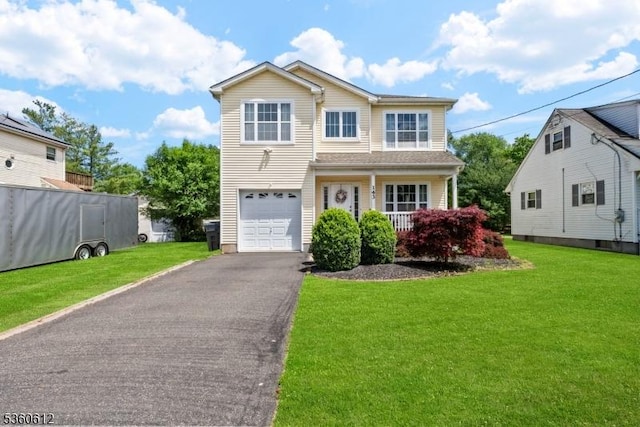 143 Oak St, Bridgewater Twp, NJ 08807 - traditional-style house with a garage, a front yard, driveway, and a porch