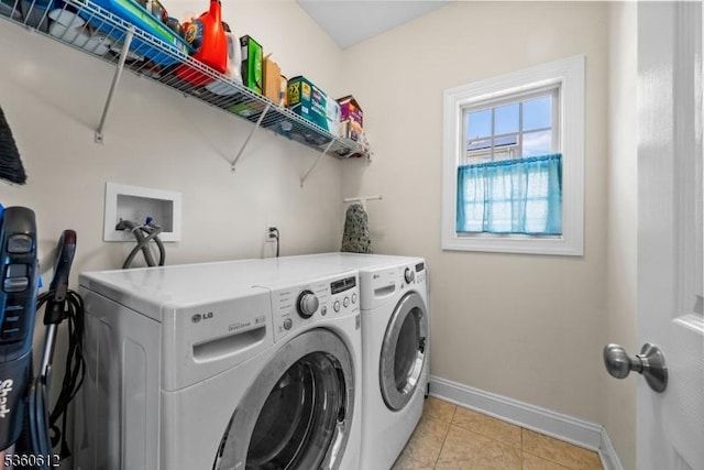 143 Oak St, Bridgewater Twp, NJ 08807 - laundry area featuring washer and dryer, baseboards, and light tile patterned floors