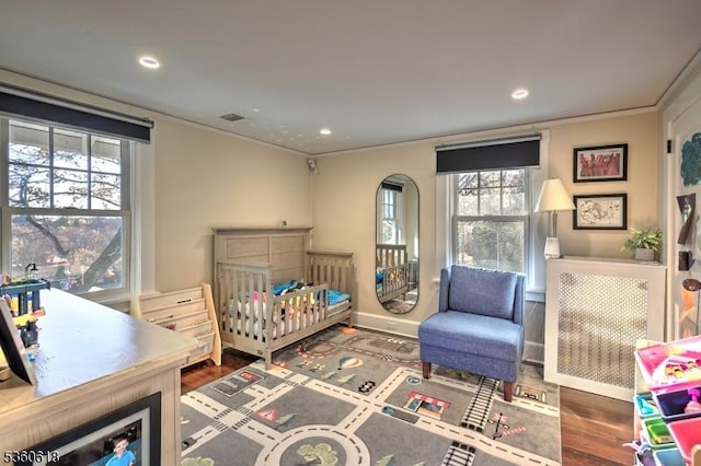 22 Somerset Ave, Bernardsville Boro, NJ 07924 - bedroom with crown molding, multiple windows, wood finished floors, and recessed lighting