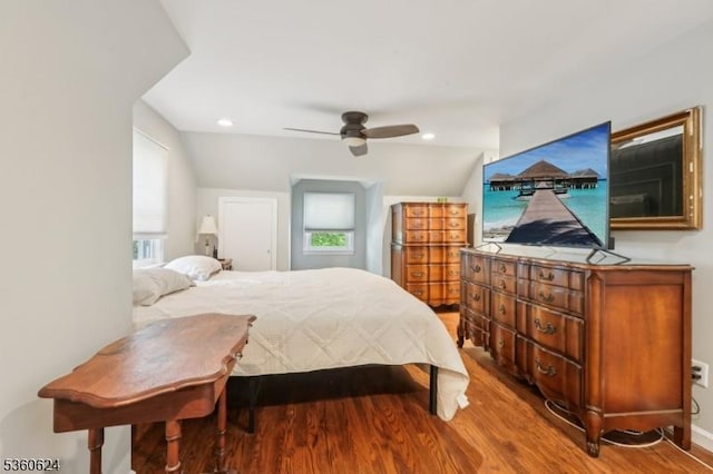 29 Union Ave, New Providence Boro, NJ 07974 - bedroom featuring wood finished floors, lofted ceiling, a ceiling fan, and recessed lighting