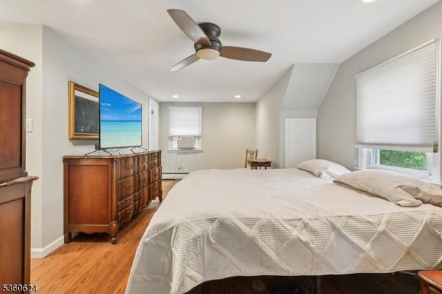 29 Union Ave, New Providence Boro, NJ 07974 - bedroom with light wood-type flooring, a baseboard radiator, recessed lighting, and ceiling fan