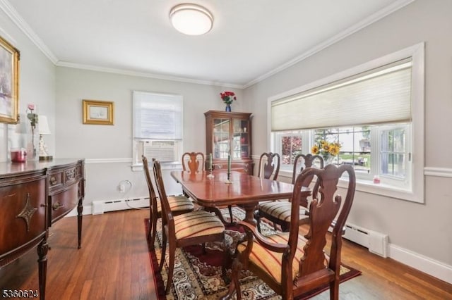 29 Union Ave, New Providence Boro, NJ 07974 - dining room featuring wood finished floors, cooling unit, crown molding, and baseboard heating