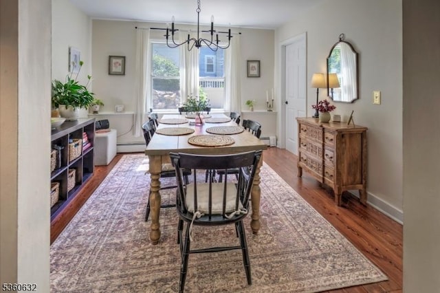 51 E Main St, High Bridge Boro, NJ 08829 - dining space featuring a chandelier, wood finished floors, and baseboard heating