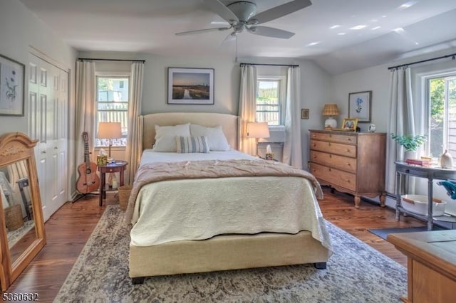 51 E Main St, High Bridge Boro, NJ 08829 - bedroom with multiple windows, wood finished floors, lofted ceiling, and a ceiling fan