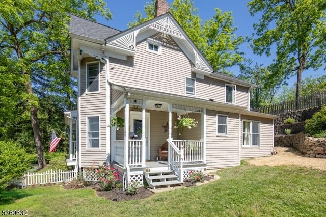 51 E Main St, High Bridge Boro, NJ 08829 - rear view of property with covered porch and a chimney