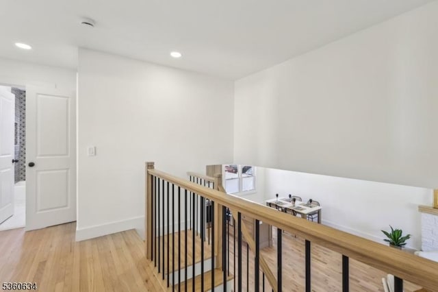 541 Westfield Rd, Scotch Plains Twp, NJ 07076 - corridor featuring an upstairs landing, light wood finished floors, baseboards, and recessed lighting