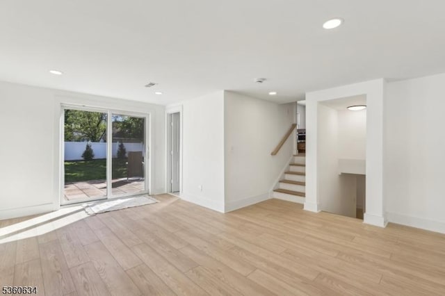 541 Westfield Rd, Scotch Plains Twp, NJ 07076 - empty room with light wood-style flooring, stairs, baseboards, and recessed lighting