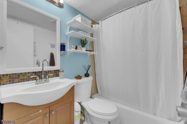 323 Gill Ln Unit Q, Woodbridge Twp, NJ 08830 - bathroom with vanity, tasteful backsplash, toilet, and shower / tub combo with curtain