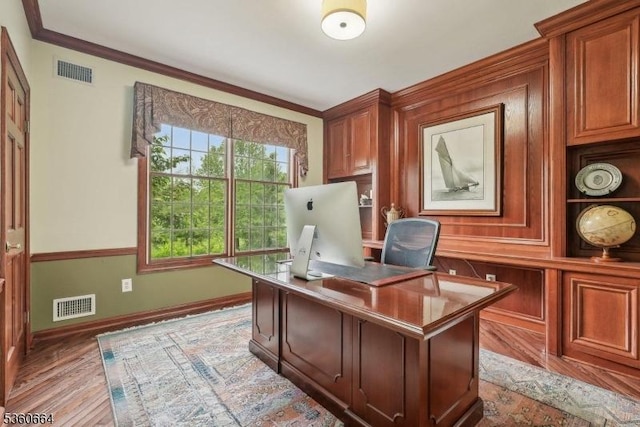 9 Labaw Way, Montgomery Twp, NJ 08502 - home office with ornamental molding, baseboards, and light wood-type flooring