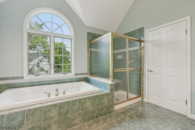 9 Labaw Way, Montgomery Twp, NJ 08502 - full bathroom with lofted ceiling, a garden tub, a shower stall, and tile patterned floors