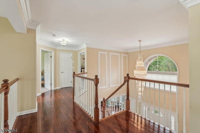 9 Labaw Way, Montgomery Twp, NJ 08502 - hall with an upstairs landing, wood finished floors, crown molding, baseboards, and a chandelier