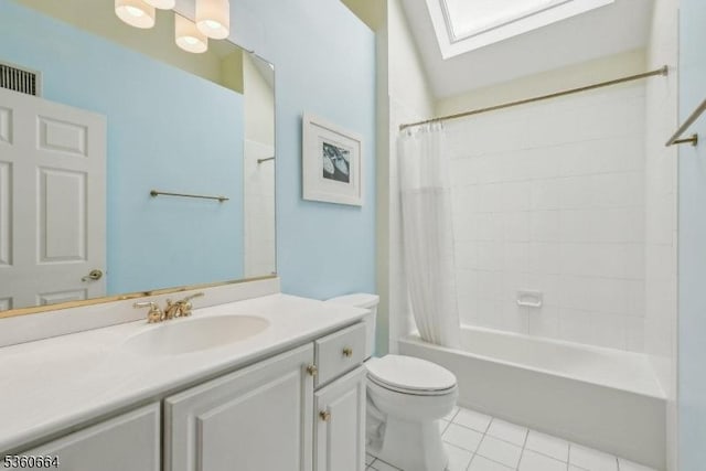9 Labaw Way, Montgomery Twp, NJ 08502 - bathroom featuring toilet, tile patterned floors, vanity, shower / bathtub combination with curtain, and a skylight