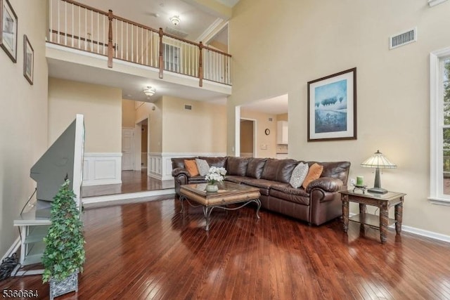 9 Labaw Way, Montgomery Twp, NJ 08502 - living area with a high ceiling, wood-type flooring, and baseboards