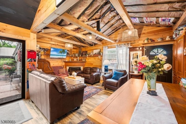 126 Smith Rd, Franklin Twp, NJ 08873 - living room with wooden walls, plenty of natural light, light wood-style flooring, and a lit fireplace
