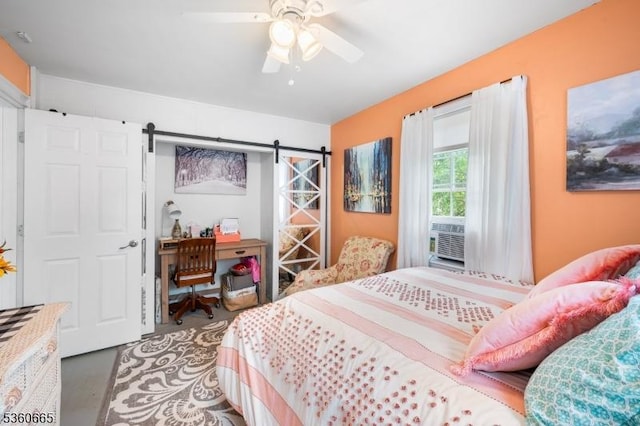 126 Smith Rd, Franklin Twp, NJ 08873 - bedroom featuring a barn door, cooling unit, and ceiling fan