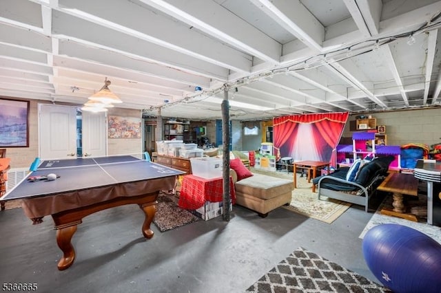 126 Smith Rd, Franklin Twp, NJ 08873 - playroom with concrete floors, billiards, and concrete block wall