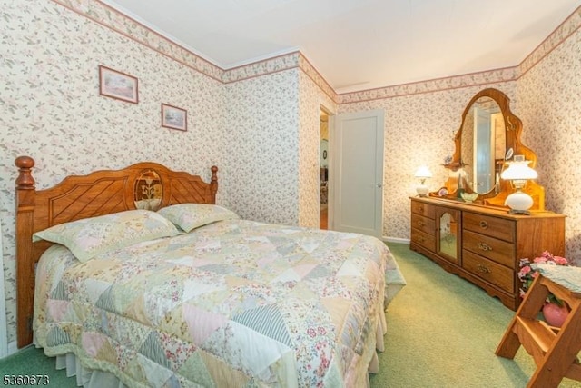 291 Germantown Rd, West Milford Twp, NJ 07480 - bedroom featuring wallpapered walls, light colored carpet, and crown molding