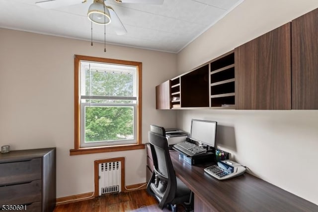 421 Lake Ave, Lyndhurst Twp, NJ 07071 - office space featuring radiator, dark wood-type flooring, and ceiling fan