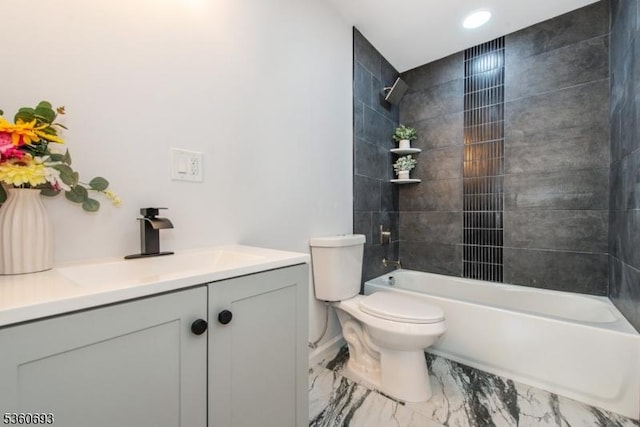 35 Ellis Ave, Irvington Twp, NJ 07111 - bathroom featuring marble finish flooring, vanity,  shower combination, and recessed lighting
