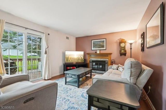 7 Michael Ct, Green Twp, NJ 07860 - living area featuring wood finished floors, baseboards, and a glass covered fireplace
