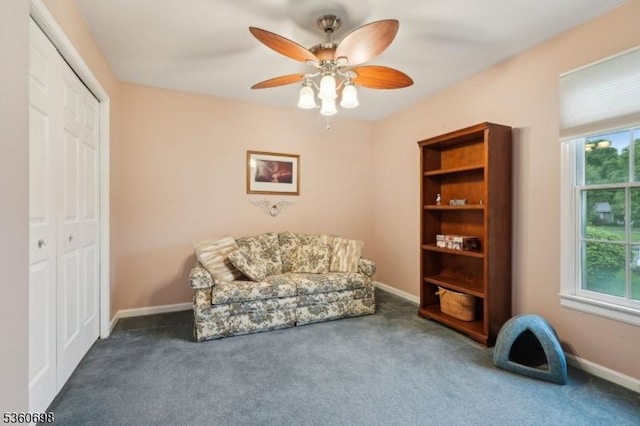 7 Michael Ct, Green Twp, NJ 07860 - sitting room featuring carpet, a ceiling fan, and baseboards