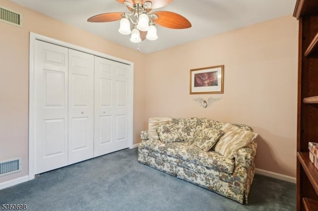 7 Michael Ct, Green Twp, NJ 07860 - sitting room featuring carpet flooring, ceiling fan, and baseboards
