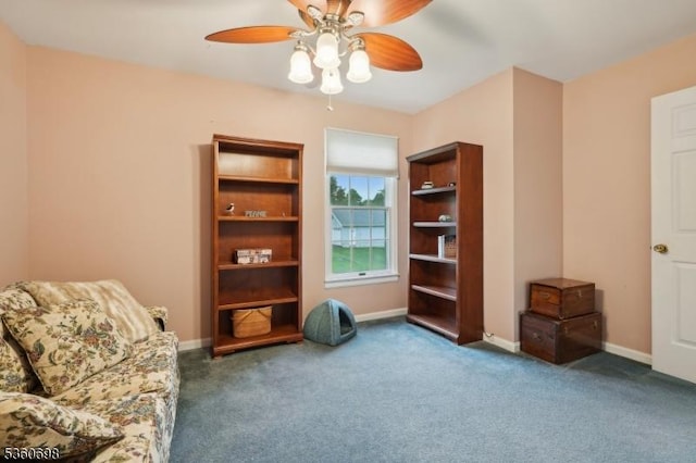7 Michael Ct, Green Twp, NJ 07860 - living area with carpet, ceiling fan, and baseboards