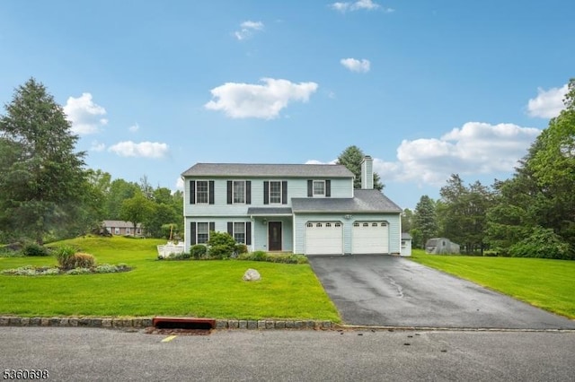 7 Michael Ct, Green Twp, NJ 07860 - view of front of home featuring a chimney, driveway, a garage, and a front yard