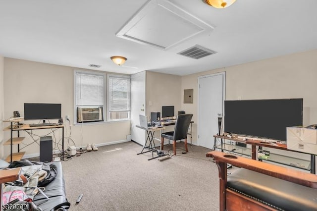 314 Fitzpatrick St, Hillside Twp, NJ 07205 - carpeted office space featuring electric panel, attic access, cooling unit, and baseboards