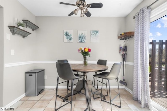 424 Willow Ct, Raritan Twp, NJ 08822 - dining room with light tile patterned floors, a ceiling fan, and baseboards
