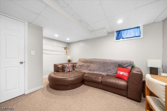 424 Willow Ct, Raritan Twp, NJ 08822 - carpeted living area with a paneled ceiling, recessed lighting, and baseboards