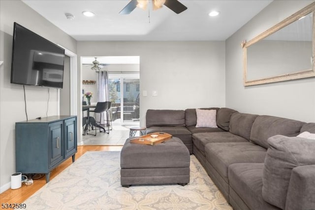 424 Willow Ct, Raritan Twp, NJ 08822 - living room with ceiling fan, light wood-style flooring, and recessed lighting