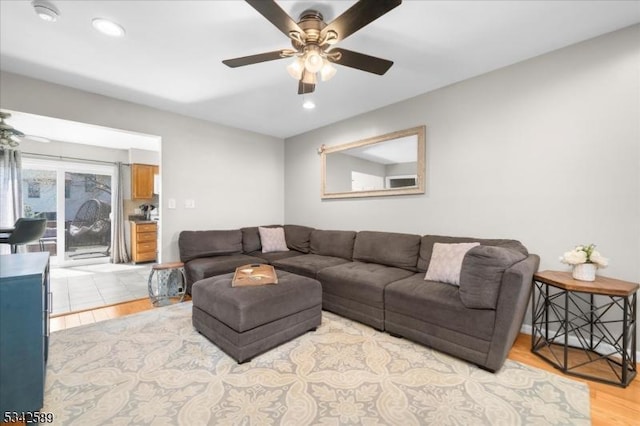 424 Willow Ct, Raritan Twp, NJ 08822 - living room featuring a ceiling fan, wood finished floors, and recessed lighting