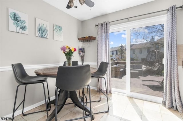 424 Willow Ct, Raritan Twp, NJ 08822 - tiled dining room with a ceiling fan and baseboards