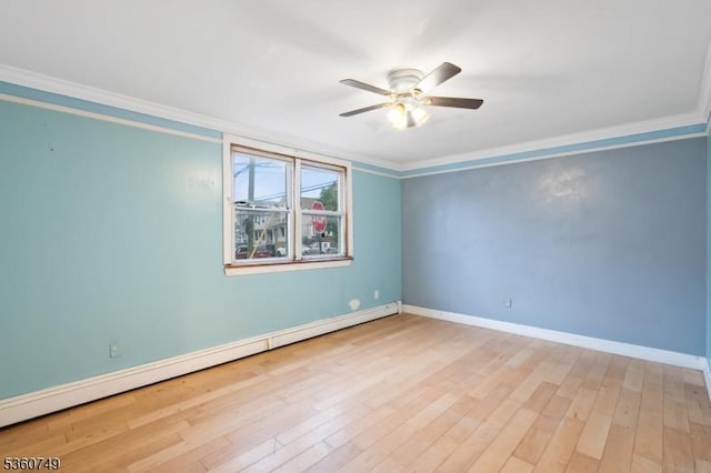 30-32 Geneva St, Elizabeth City, NJ 07206 - unfurnished room featuring ceiling fan, ornamental molding, wood finished floors, baseboards, and a baseboard radiator