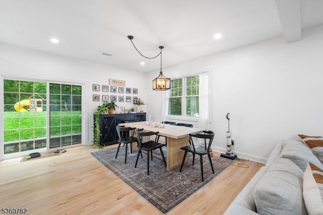 29 Tennis Rd, Jefferson Twp, NJ 07849 - dining area with light wood-style flooring, recessed lighting, a chandelier, and baseboards