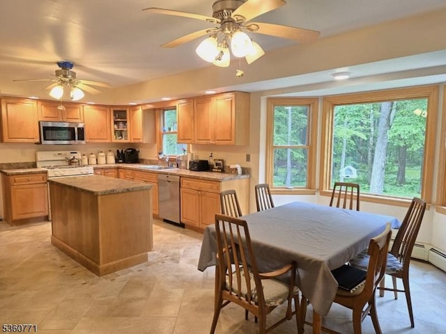 14 Constitution Ave, Roxbury Twp, NJ 07876 - kitchen featuring appliances with stainless steel finishes, a sink, a kitchen island, and light brown cabinets
